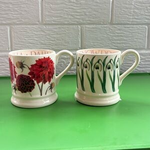2 Emma Bridgewater Flowers 🇬🇧 handcrafted earthenware mugs snowdrop & dahlia